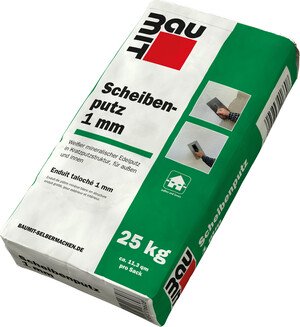 Der Baumit Scheibenputz mit 1 mm Körnung in Weiß ist im 25 kg Sack erhältlich.