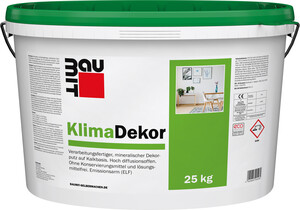 Der Baumit KlimaDekor mit 2 mm Körnung ist im 25 kg Eimer in Weiß erhältlich.